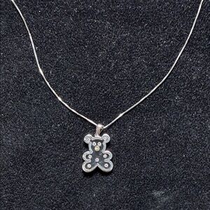 14k White Gold Teddy Bear Pendant Necklace - Diamond Accent